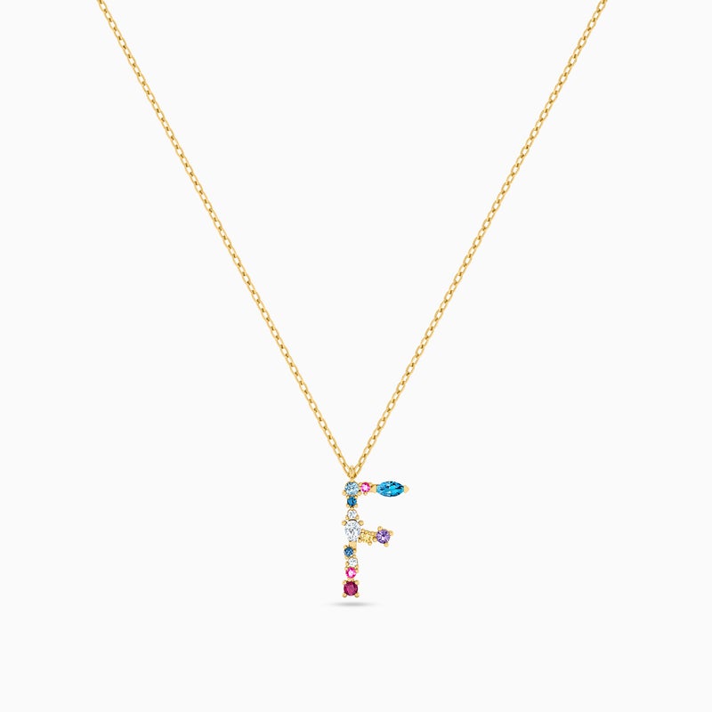 Instyle by L'azurde Letter F Colored Stones Necklace in 14K Gold - Image 2